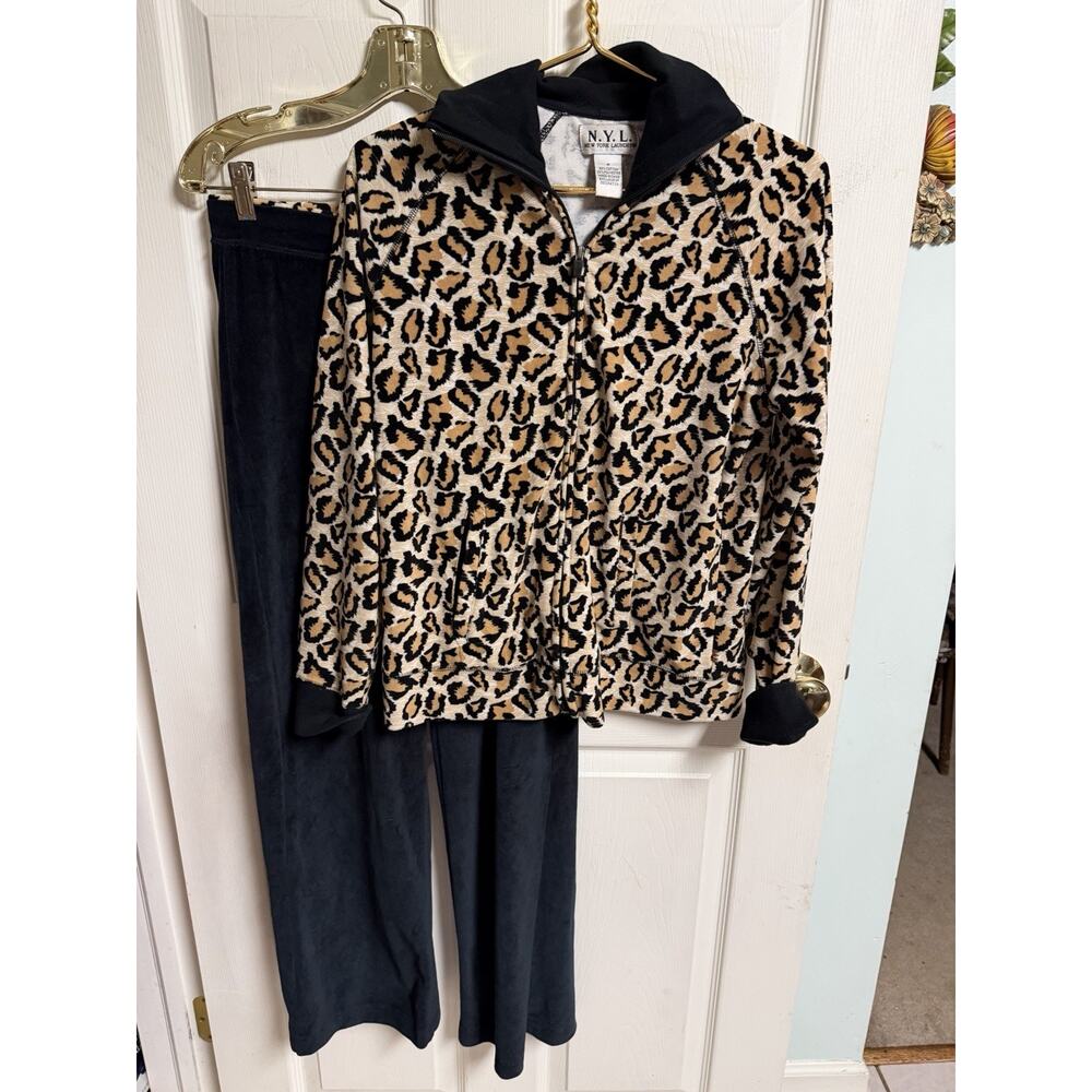 LAUNDRY Nyl ZIP Crop Cardigan 38w Cheetah Print SWEATsuit Med Y2K Set 29x29 2pc